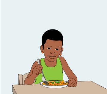 11 une fille a table devant un plat....