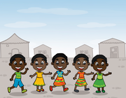 Firefly_04 enfants noirs, garçons et filles, en cartoon, qui  jouent ensemble, dans un contex 819153