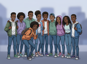 Firefly_Gemini Flash_Un groupe d'adolescents et adolescentes noires en groupe, souriant. Le décor doit êtr 95306