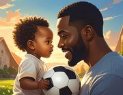 Firefly_Que les deux, papa et bébé, soient face à face, et se regardent, le ballon de footbal 68009